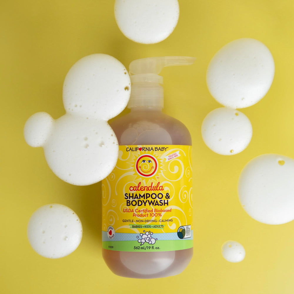 Natural plant-based baby wash ingredients illustration