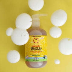 Natural plant-based baby wash ingredients illustration