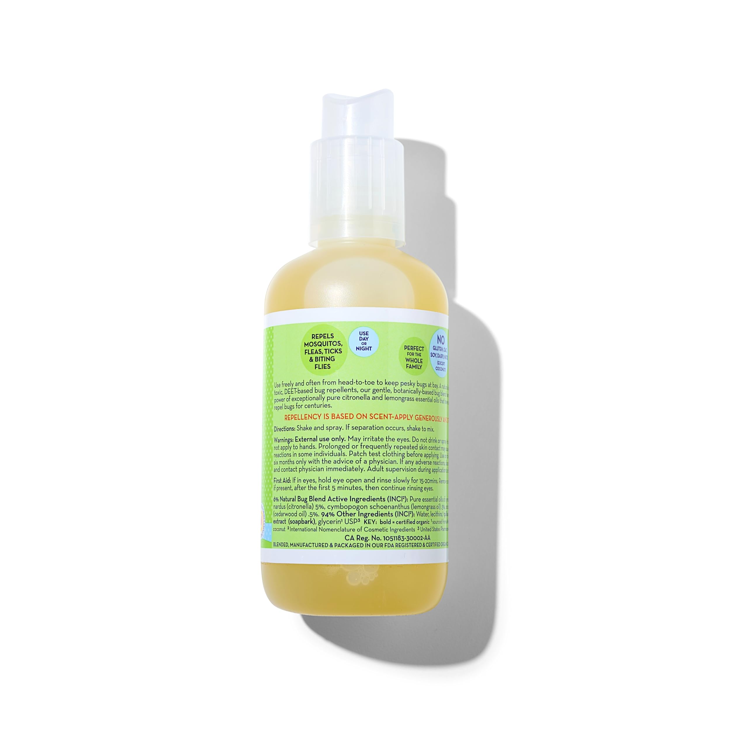 Close-up of California Baby bug spray lemongrass and cedar oils aroma