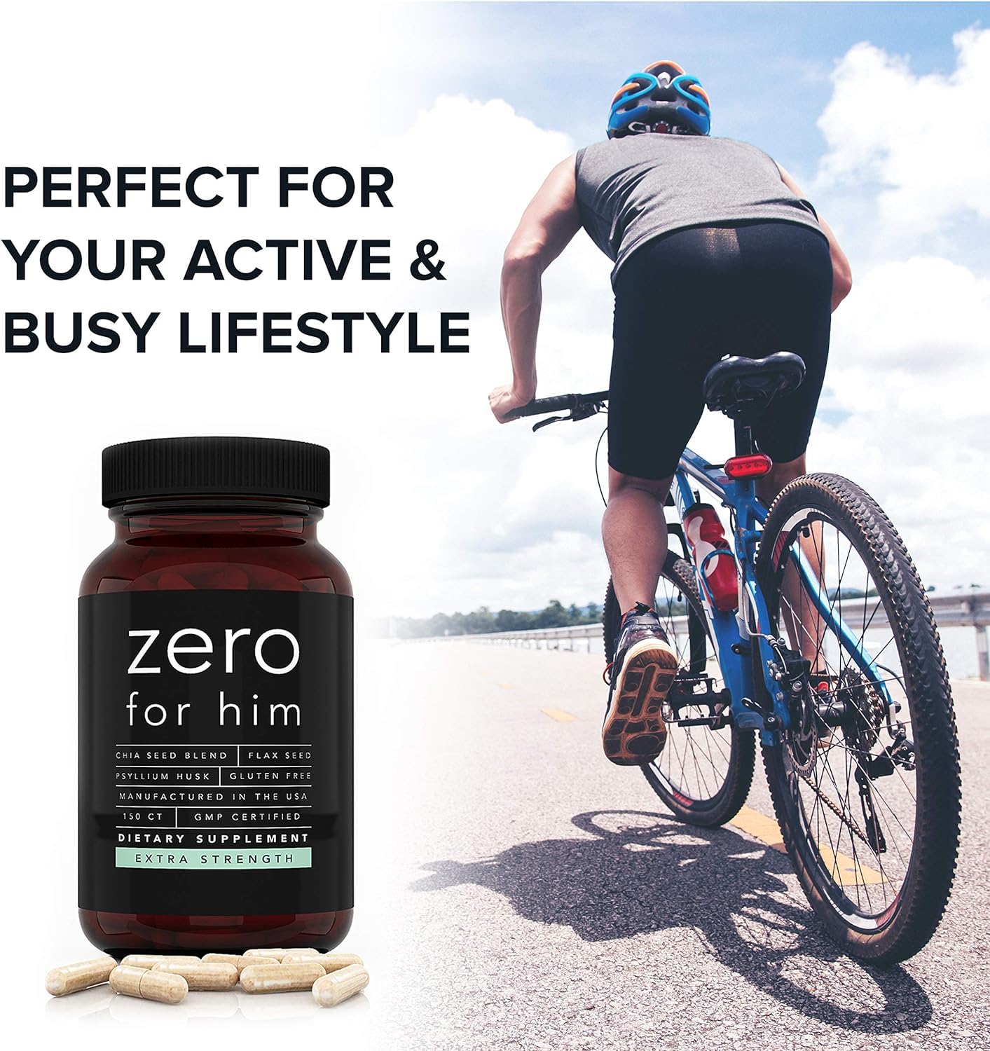 Diverse adults with fiber supplement bottle in hand