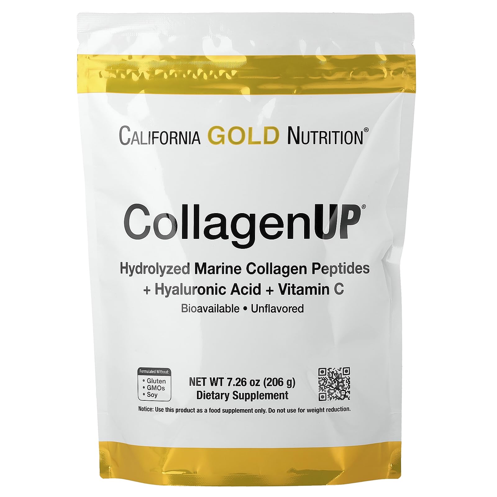 California Gold Nutrition CollagenUP front view label - 7.26 oz