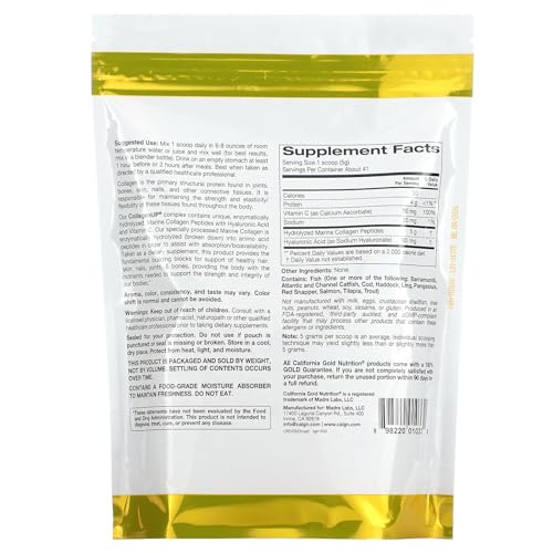CollagenUP ingredients label showing marine collagen peptides, hyaluronic acid and vitamin C
