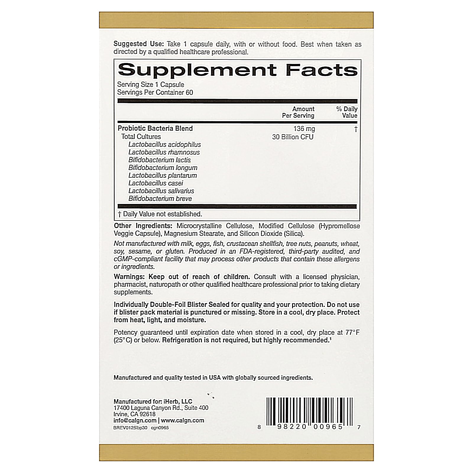 Close-up of LactoBif 30 Probiotics bottle