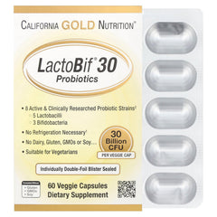 Bottle of California Gold Nutrition LactoBif 30 Probiotics 60 Veggie Capsules