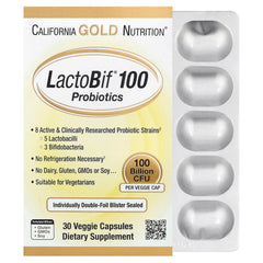 California Gold Nutrition LactoBif Probiotics bottle with 30 vegetarian capsules