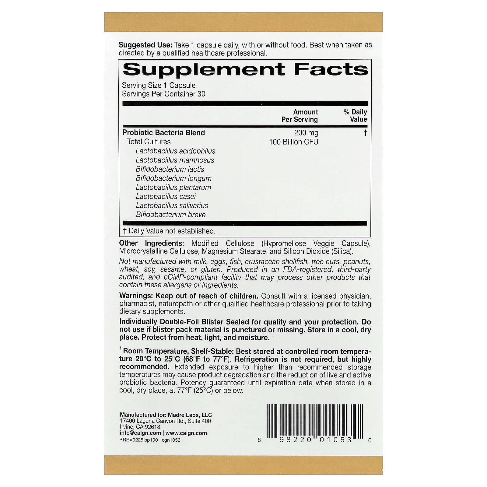 Individually double-foil blister packs for LactoBif Probiotics