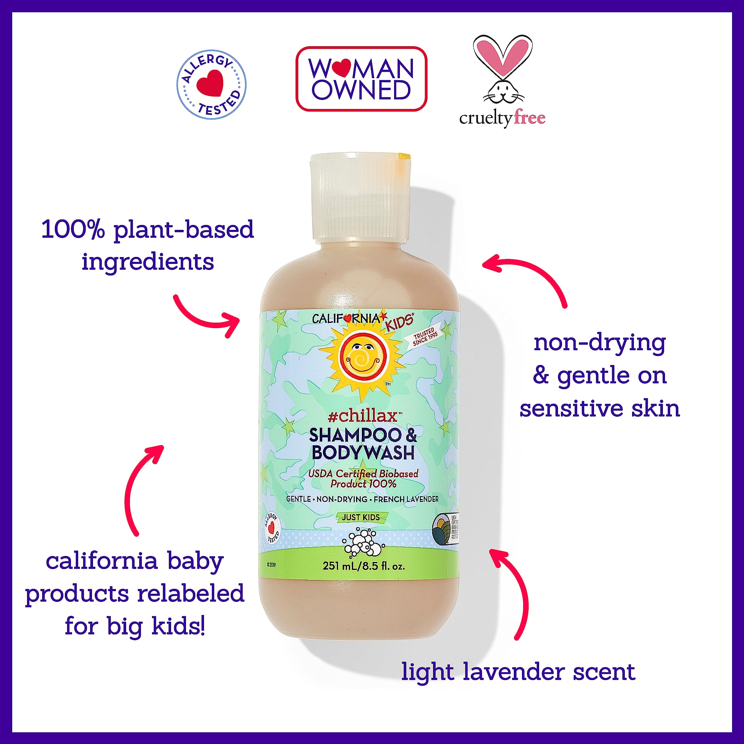 Bottle with lavender sprigs and soft lavender background