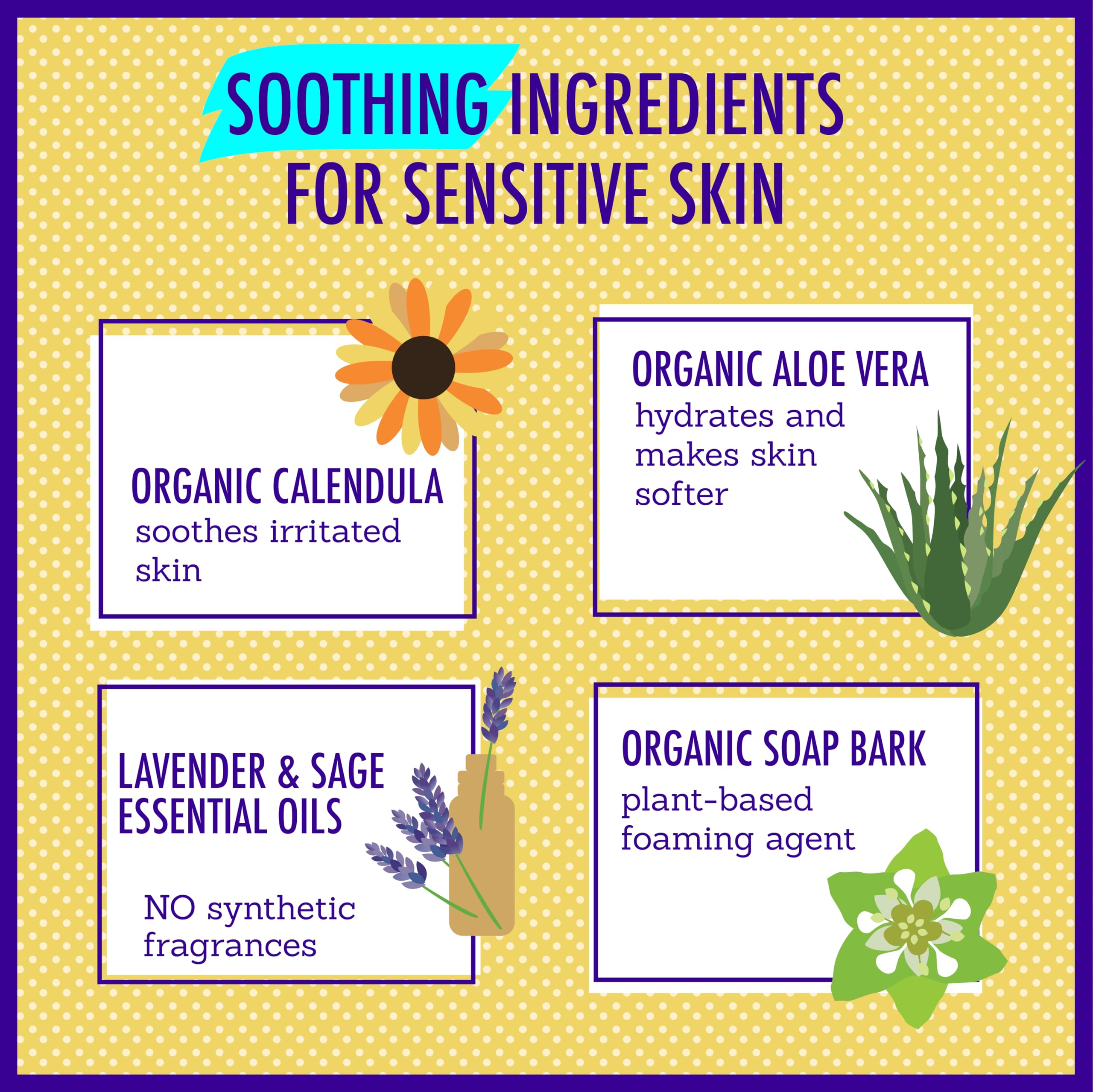 Calendula and aloe vera imagery on product label