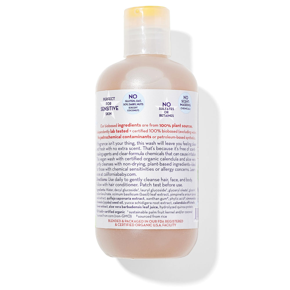 Close-up label showing 100% plant-based and sulfate-free claims