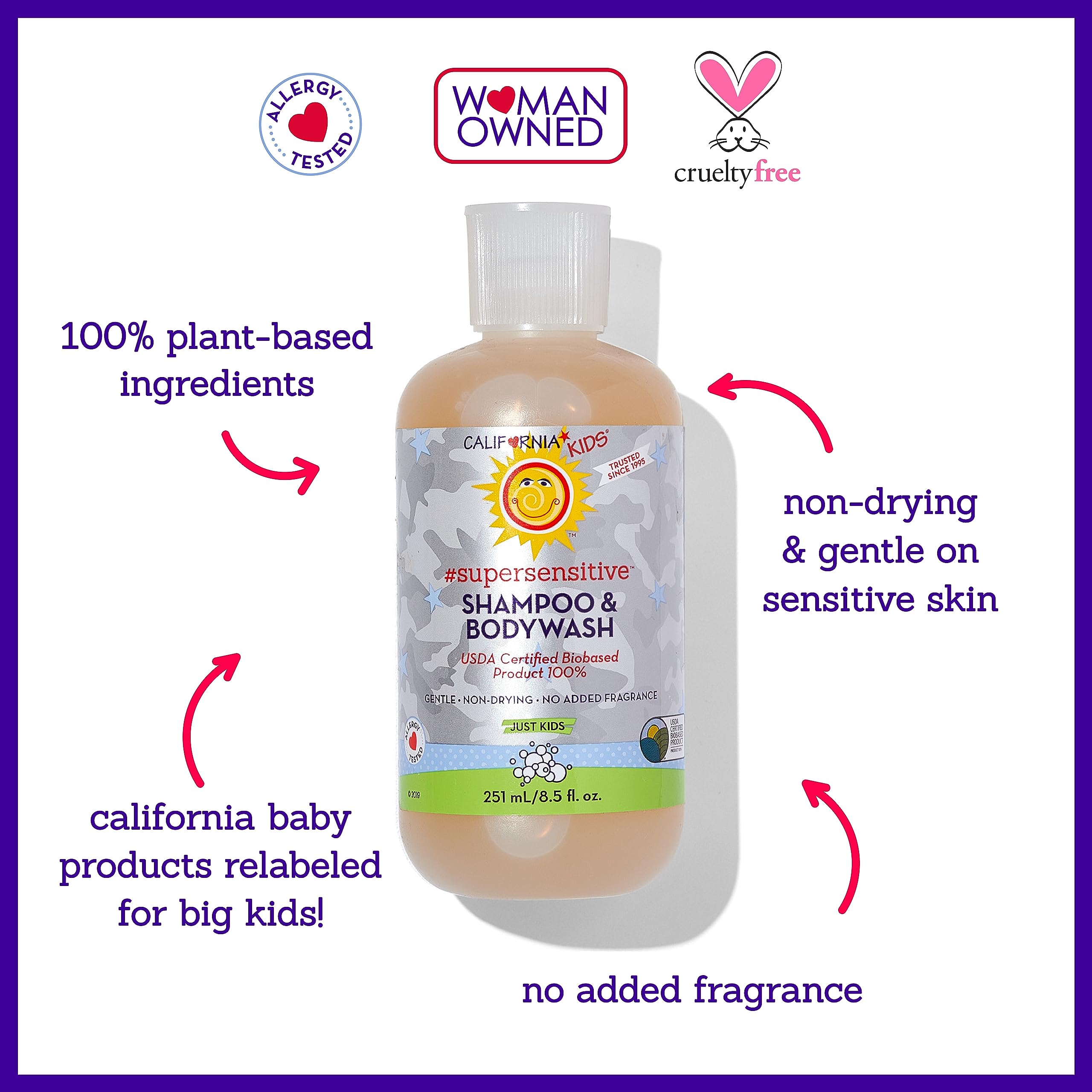 Fragrance-free unscented shampoo bottle on white background