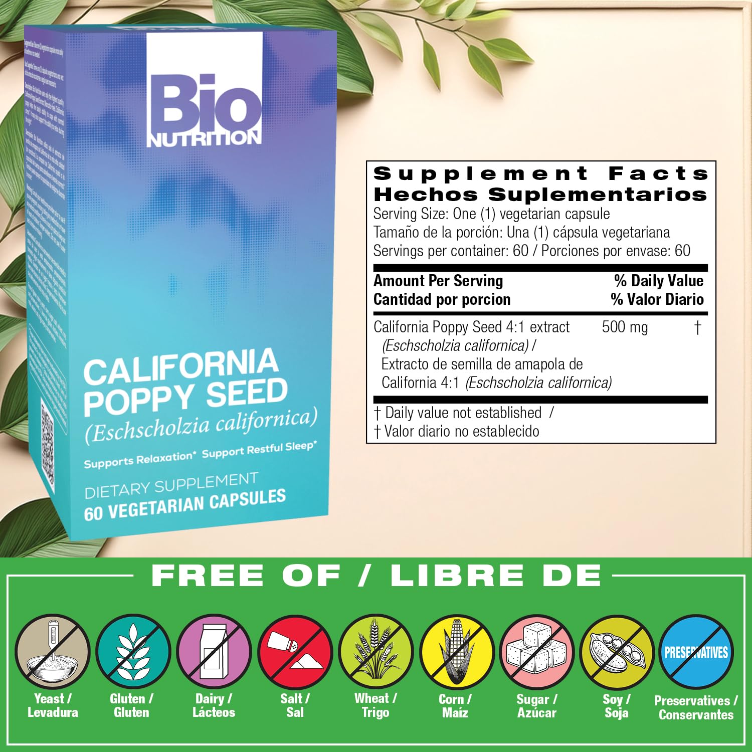 California Poppy herbal supplement capsules