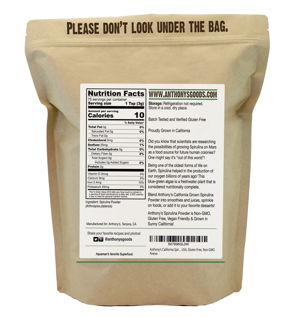 California-grown spirulina powder bottle
