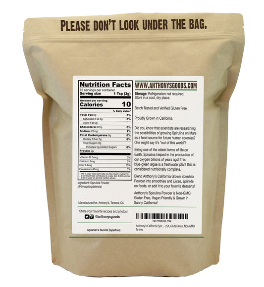 California-grown spirulina powder bottle
