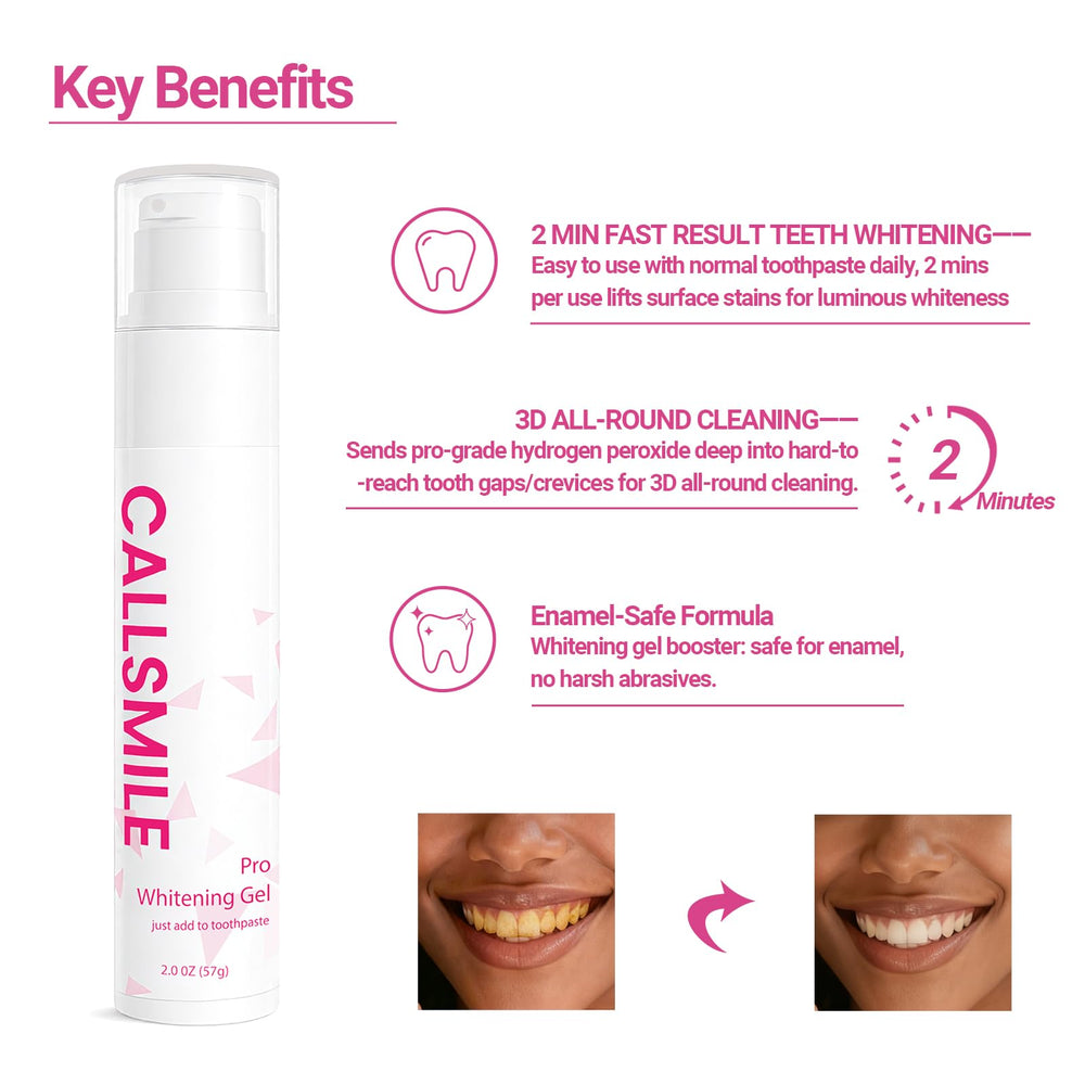 Close-up of CALLSMILE Teeth Whitening Gel being applied to a tooth surface