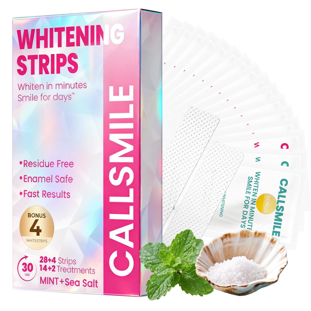 Packaging of CALLSMILE Teeth Whitening Strips Kit with 16 treatments