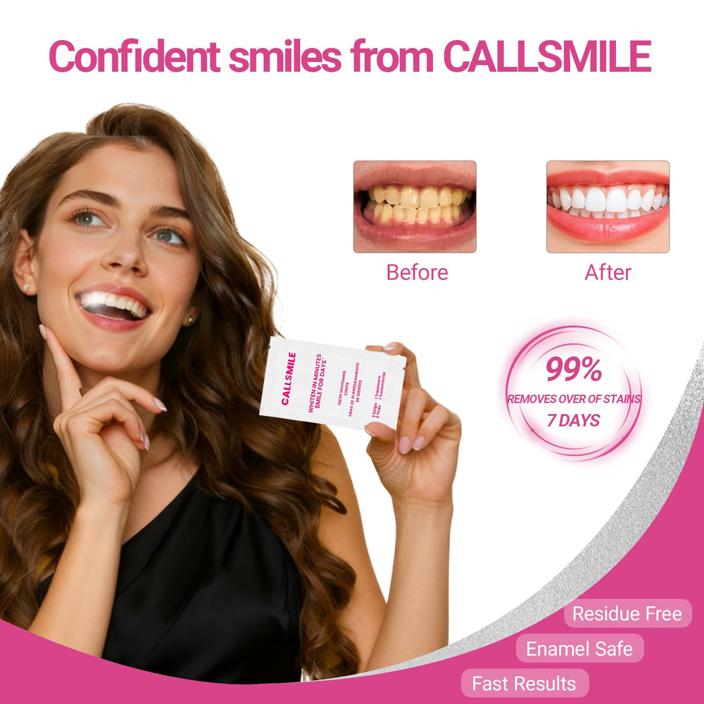 Applying CALLSMILE whitening strips to teeth