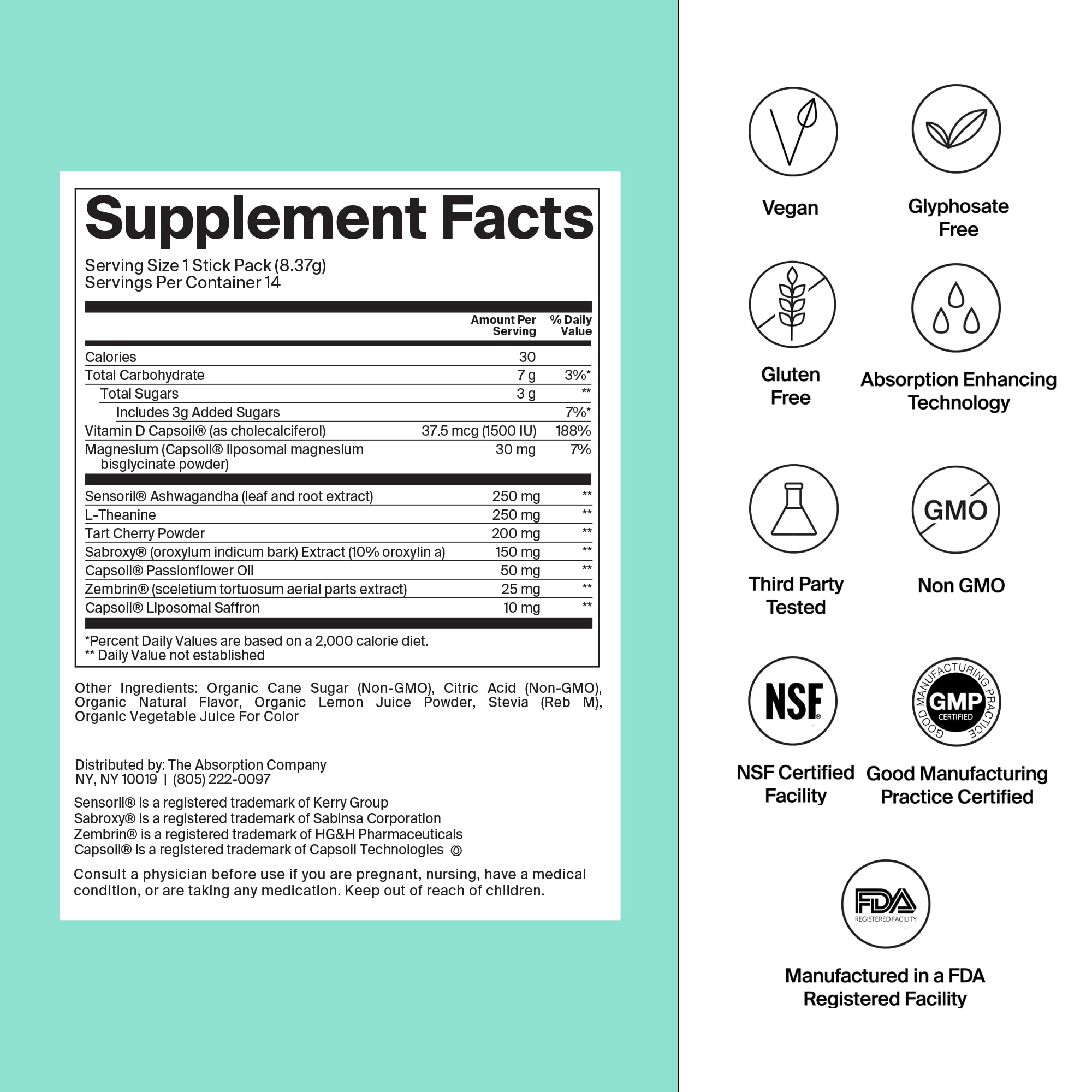 Calm Drink Mix Watermelon Lemonade back information panel
