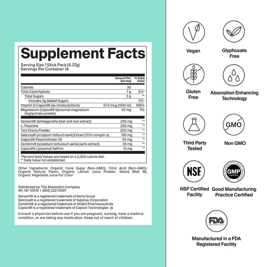 Calm Drink Mix Watermelon Lemonade back information panel