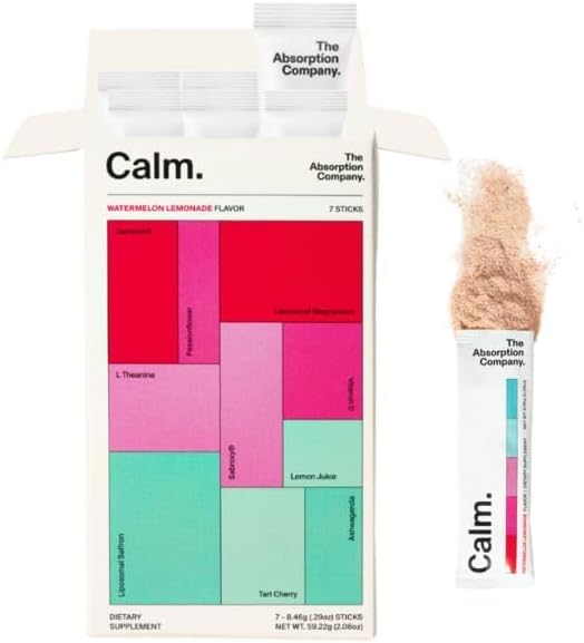 Calm Drink Mix Watermelon Lemonade front view with 7 sticks