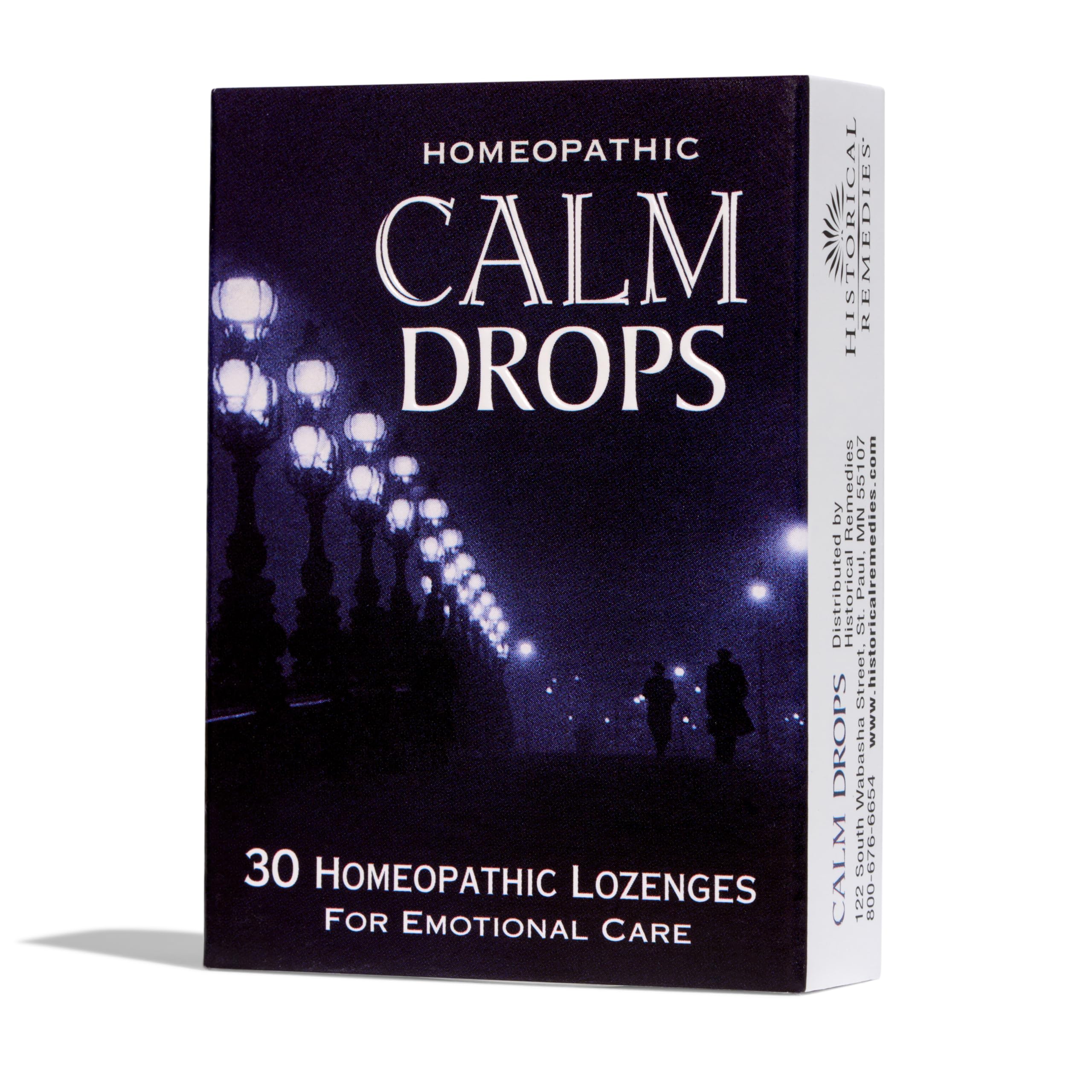Calm Drops vanilla-flavored homeopathic lozenges in packaging
