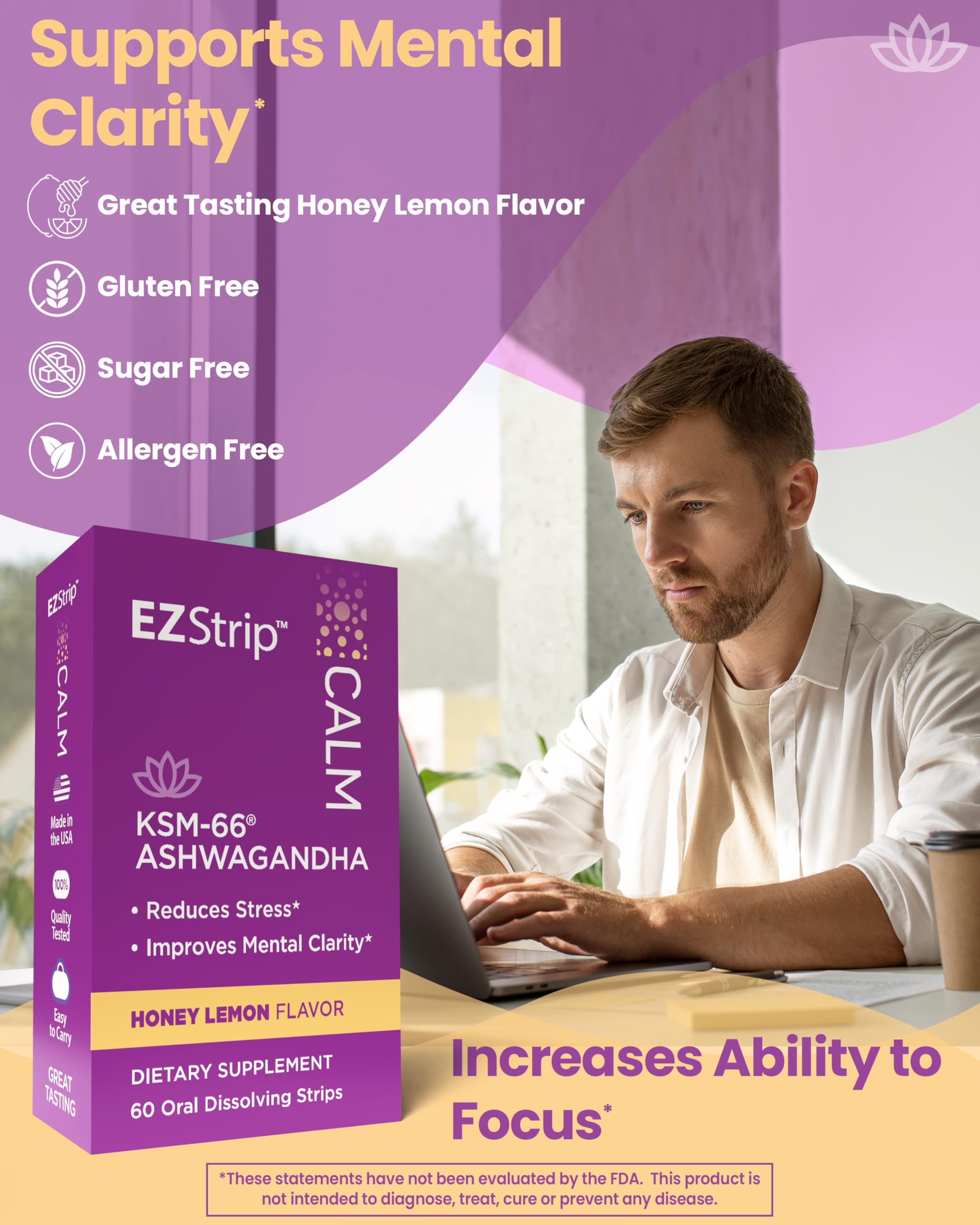 Product pack shot of Calm KSM-66 Ashwagandha oral strips