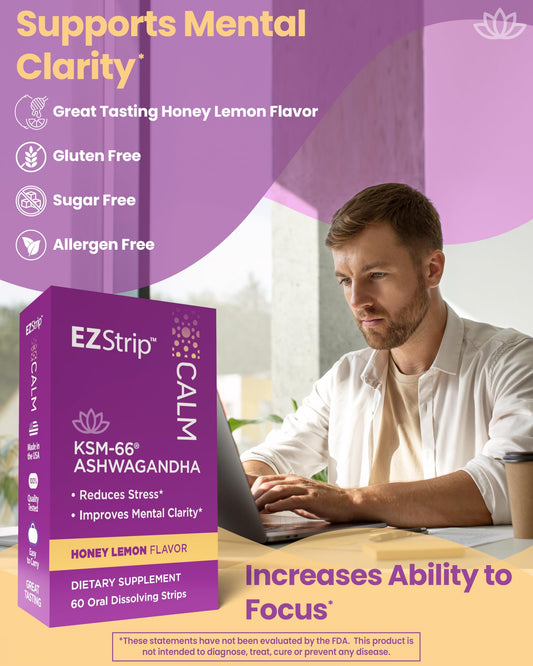 Product pack shot of Calm KSM-66 Ashwagandha oral strips
