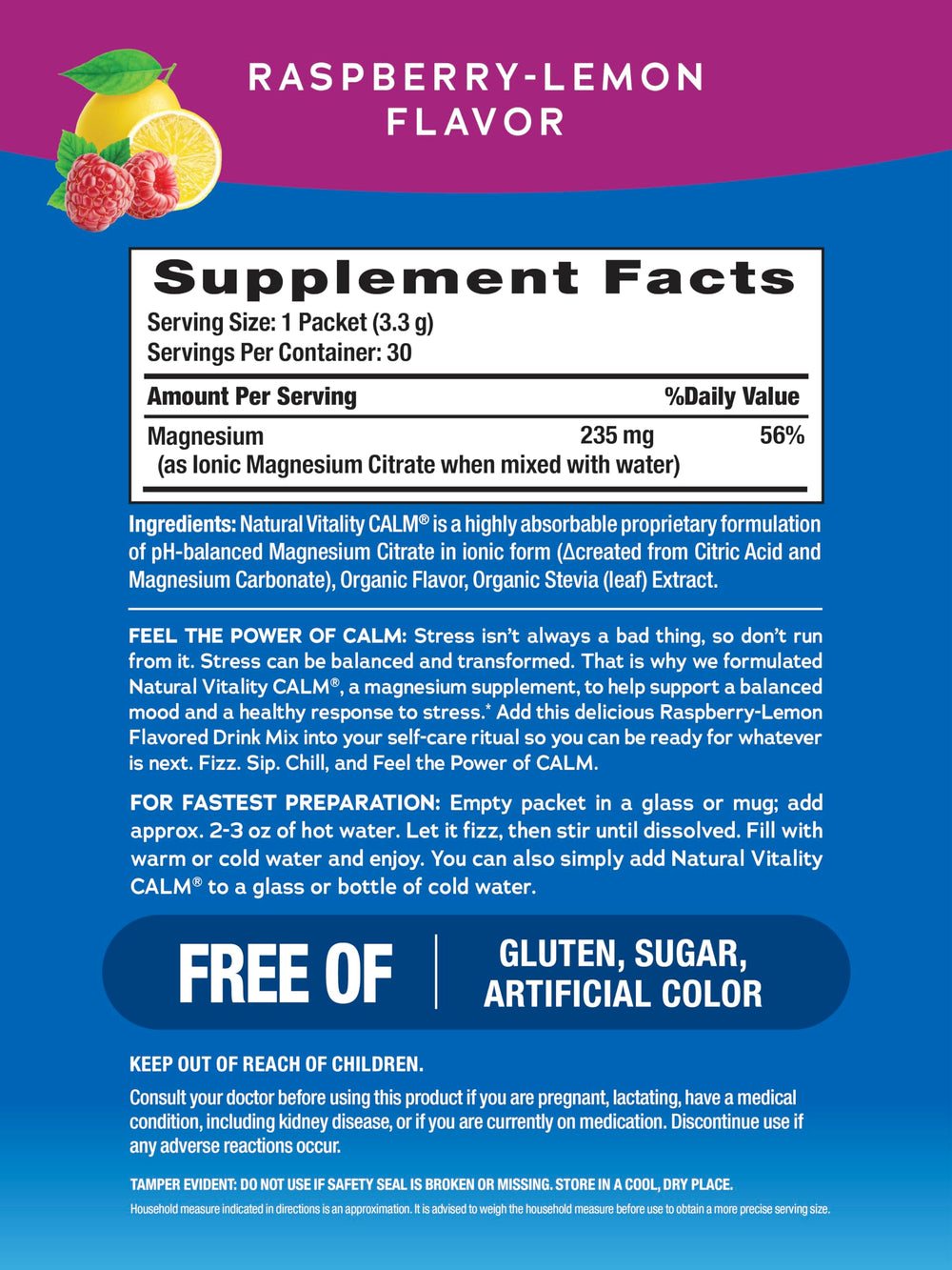 CALM magnesium citrate supplement label showing 235 mg per serving