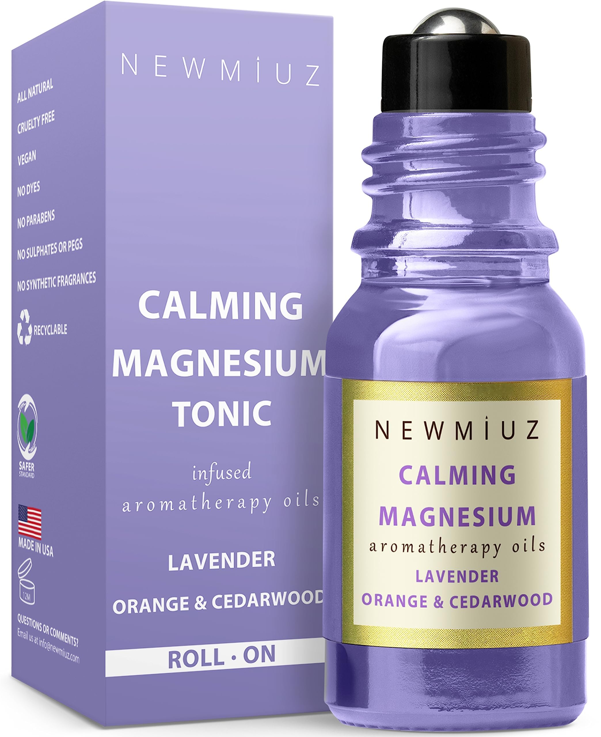 Calm Magnesium Roller bottle with lavender, orange, and cedarwood essential oils
