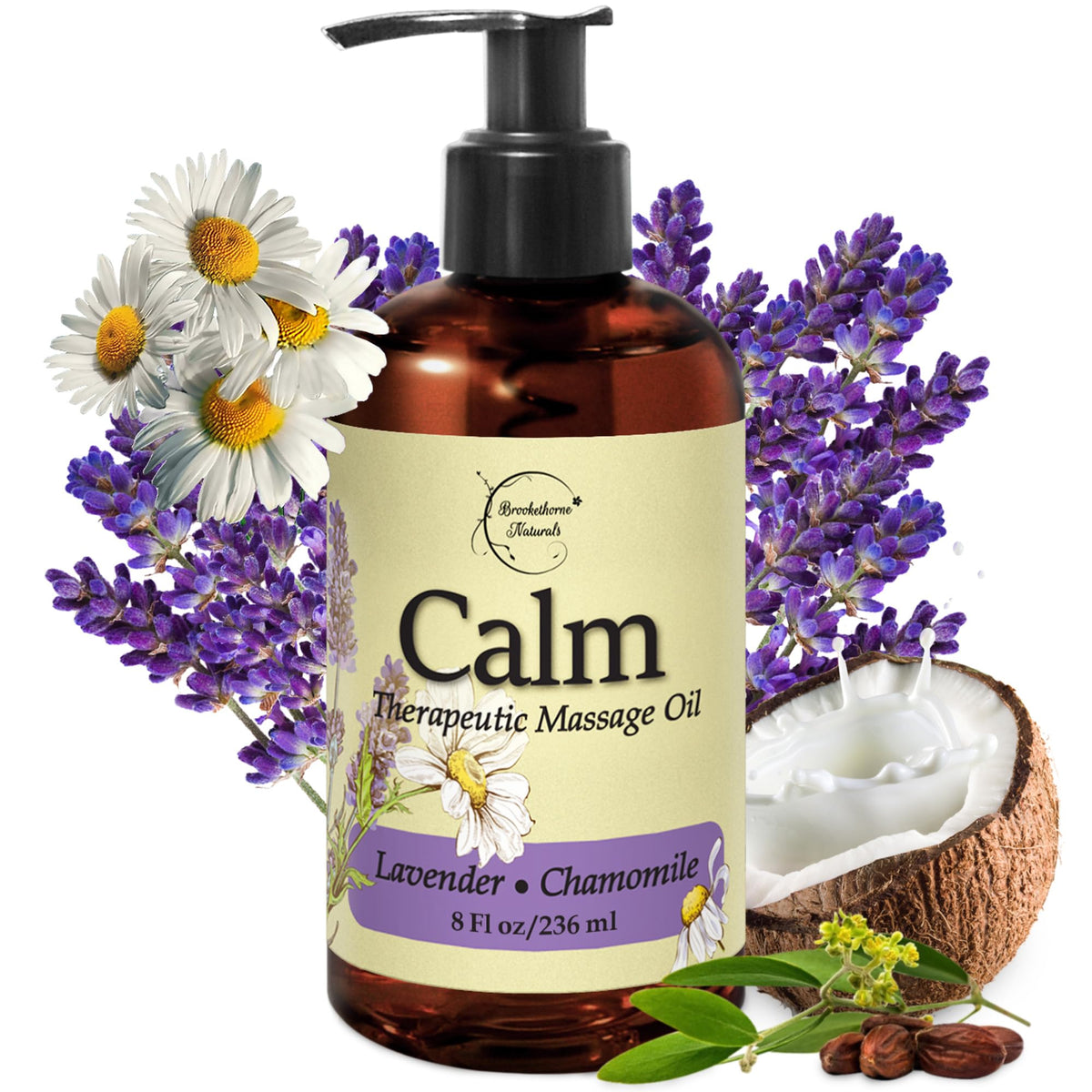 Calm Massage Oil 8oz bottle with Lavender and Roman Chamomile