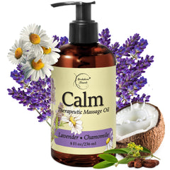 Calm Massage Oil 8oz bottle with Lavender and Roman Chamomile