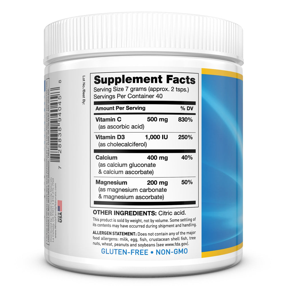 Vitamin C and D3 labels on CalMag Plus packaging