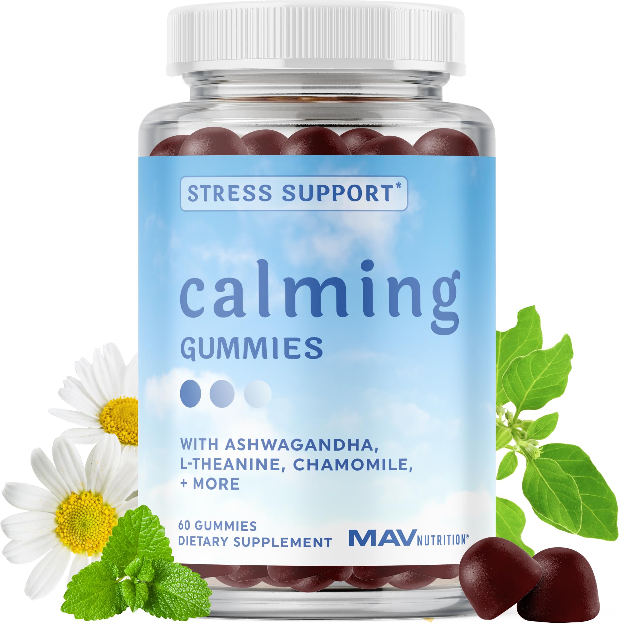 Calming Ashwagandha Teens Gummies bottle on white background