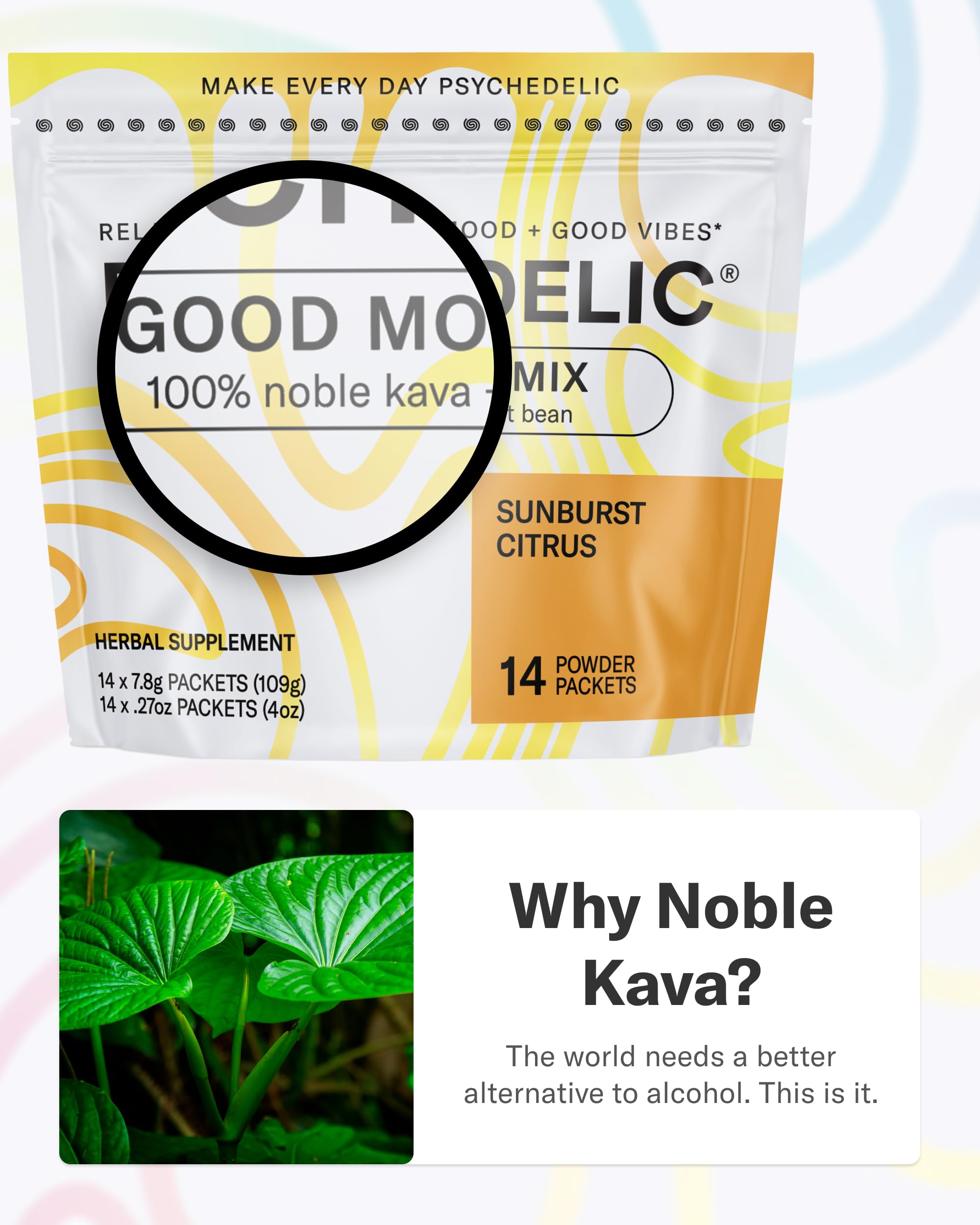 Ingredients graphic featuring kava and mucuna pruriens