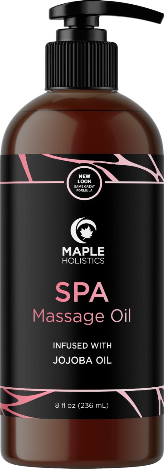 Calming massage oil bottle with lavender and almond oil