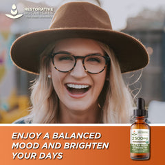 Hemp oil bottle highlighting calming stress relief