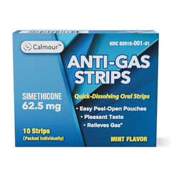 CALMOUR anti gas relief strip mint pack shows portable, minty relief in a compact pack