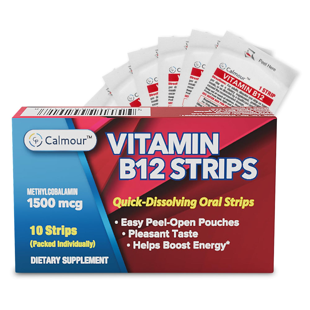 CALMOUR Vitamin B12 Strips 10 Pack – mint flavor, dissolves under tongue