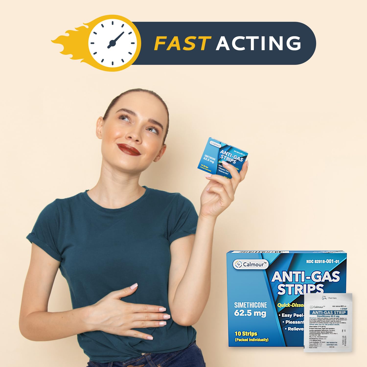 CALMOUR mint-flavored oral dissolving strip melts fast for discreet comfort