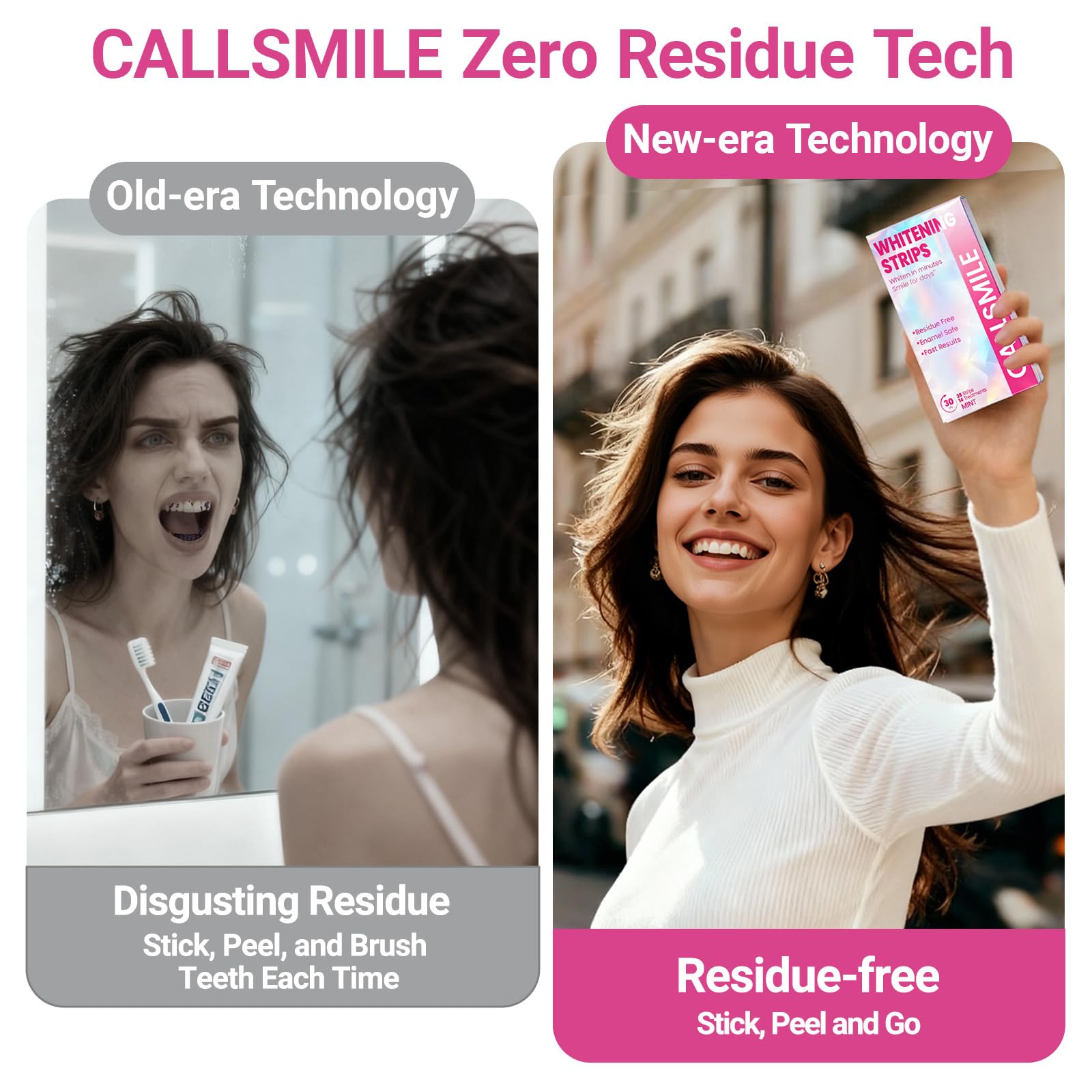 Applying CALLSMILE whitening strips to teeth