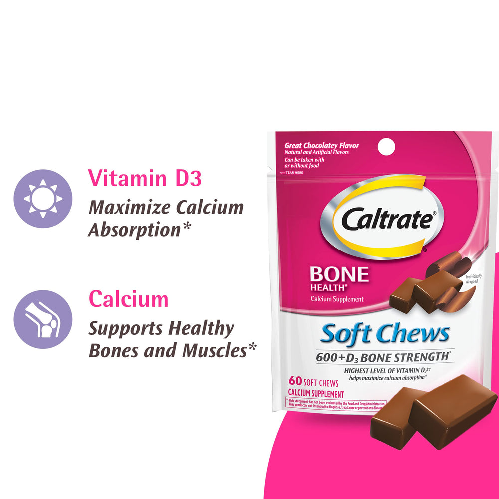 Serving size and count for Caltrate 600+D3 Soft Chews Chocolate Truffle