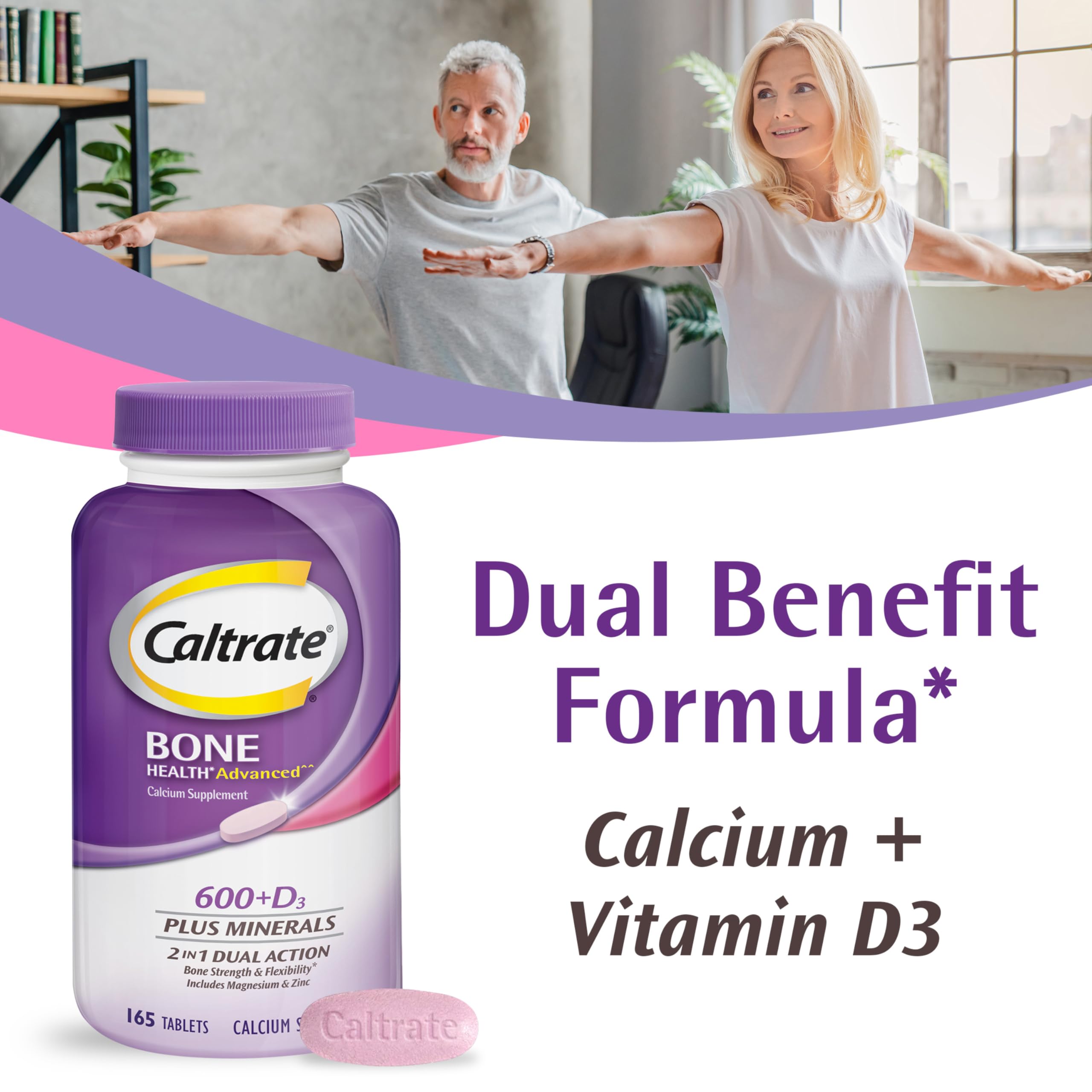 Label detailing calcium 600 mg and vitamin D3 20 mcg per tablet