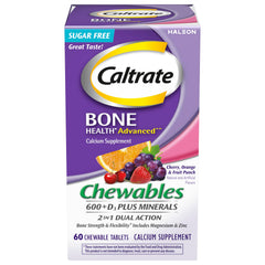 Front view of Caltrate Chewables 600+D3 Plus Minerals bottle
