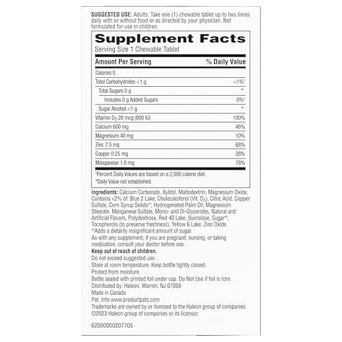 Caltrate bottle label showing 600 mg calcium and 20 mcg vitamin D3