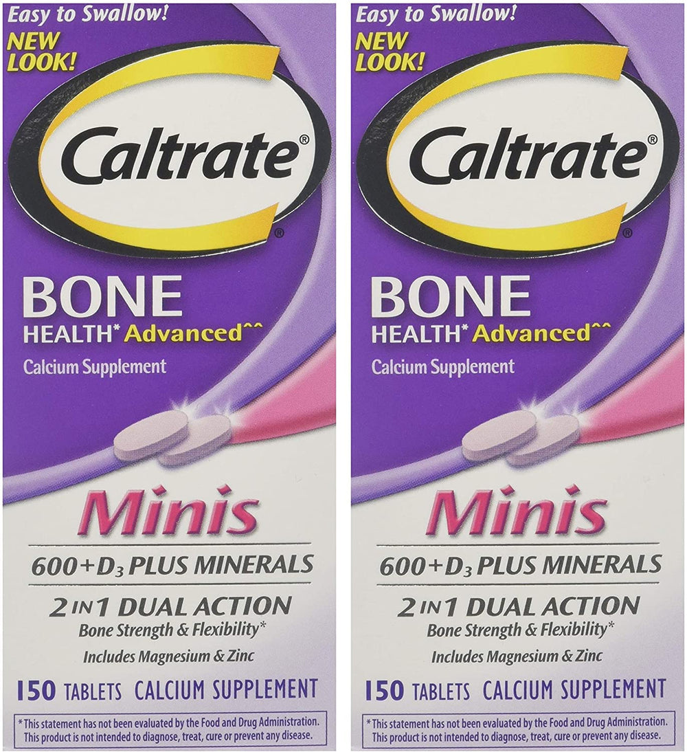Caltrate Minis bottle front shows compact minerals for daily bone support