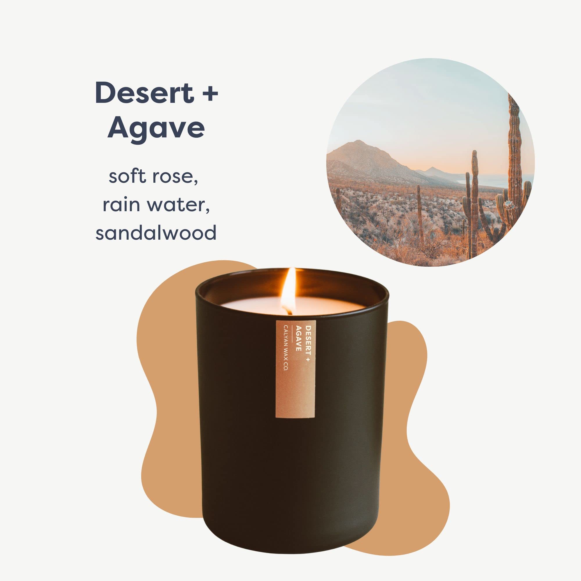 Close-up of Desert & Agave fragrance label on candle
