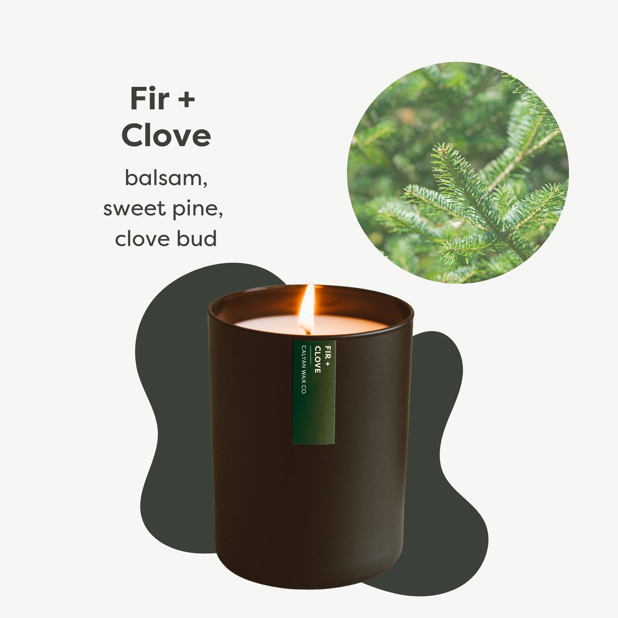Close-up of Fir & Clove soy wax candle with cotton wick