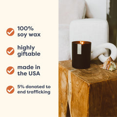 USA-made vegan cruelty-free Fir & Clove candle in black tumbler