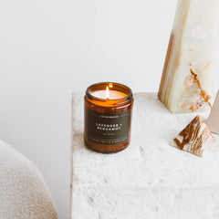 Close-up of natural soy wax and clean burn wick