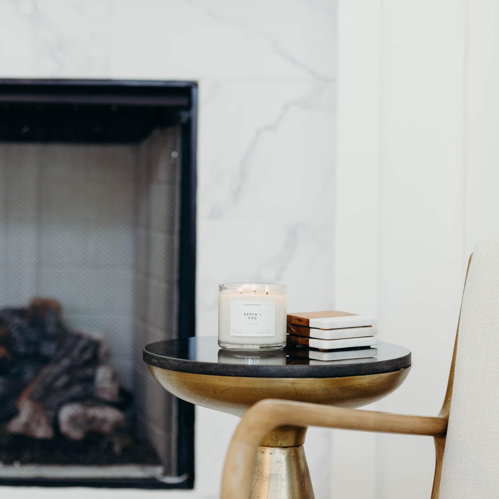 Calyan Wax Aspen & Fog candle burning with clean burn