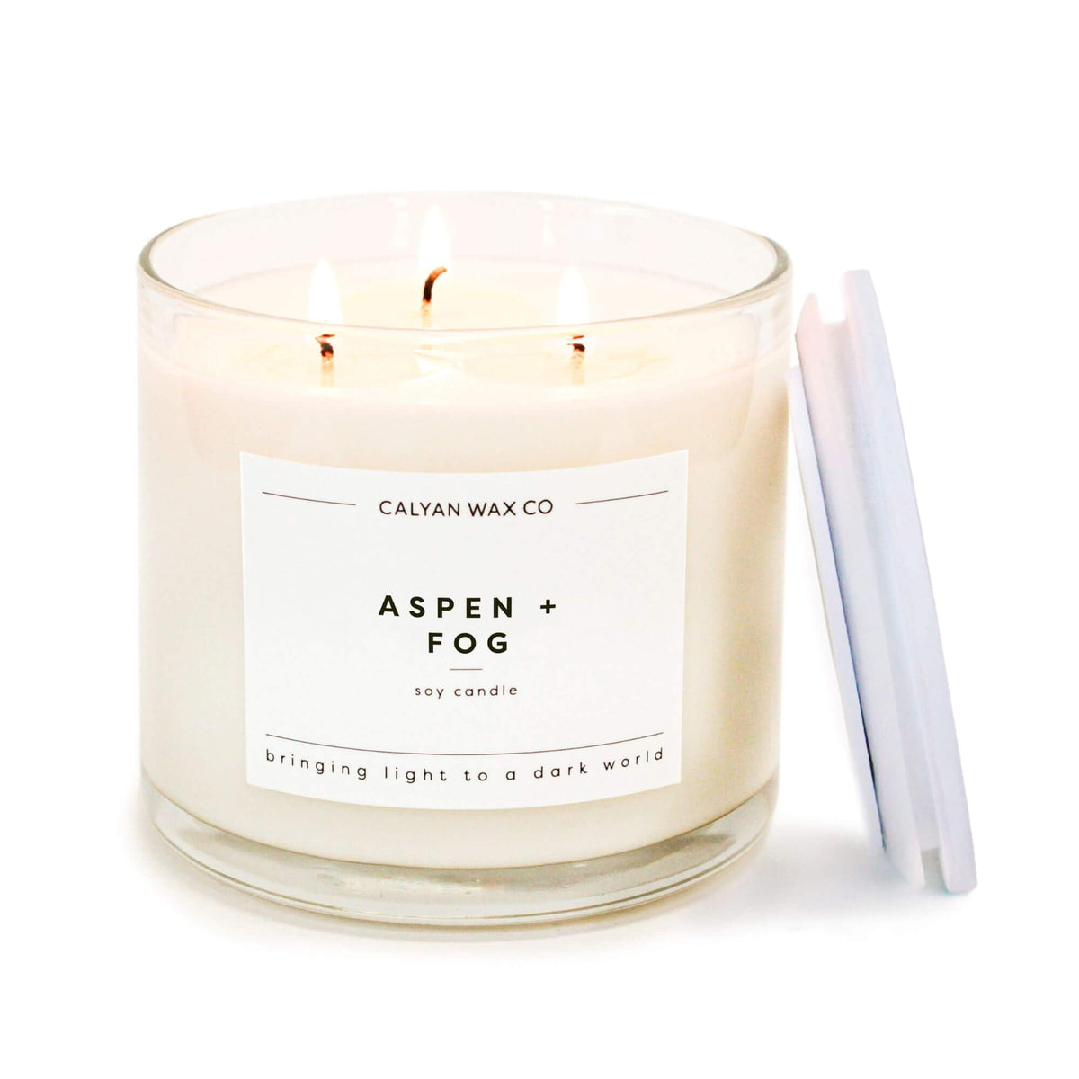 Calyan Wax Co. Aspen & Fog 14.9oz 3-wick candle in glass jar